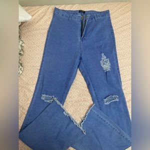 fashion nova distressed flare jeans!